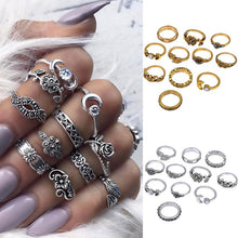 Load image into Gallery viewer, 11 Piece Silver Stack Bohemian Above Knuckle Rings
