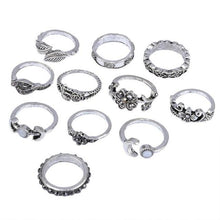 Load image into Gallery viewer, 11 Piece Silver Stack Bohemian Above Knuckle Rings
