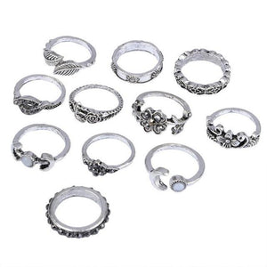 11 Piece Silver Stack Bohemian Above Knuckle Rings